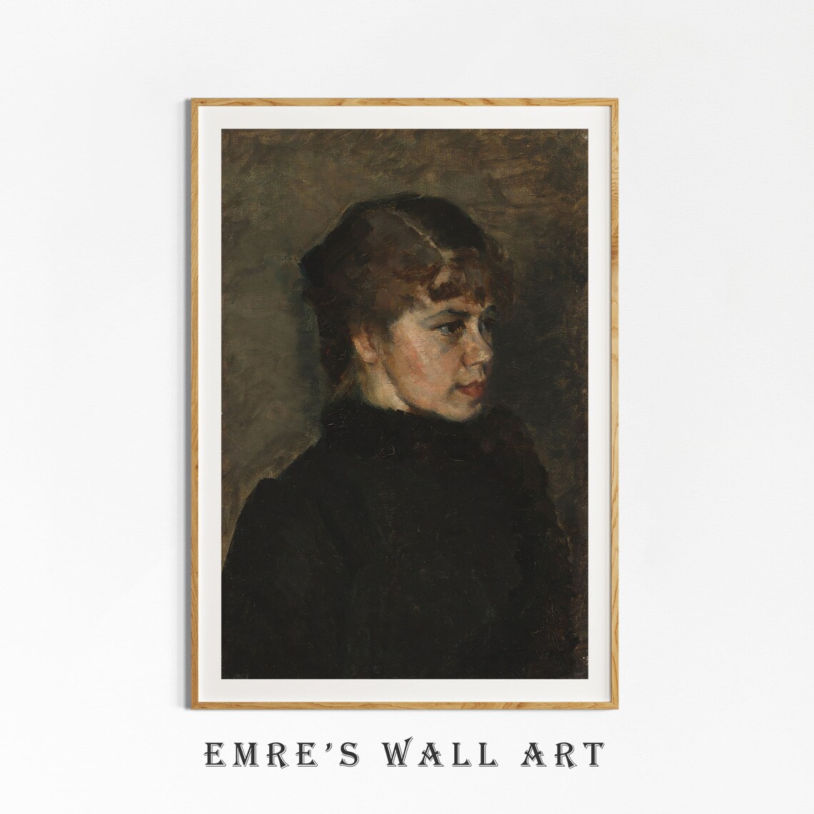 Moody Portrait of Young Woman with Brown Hair Vintage Oil Art Poster - Image 4