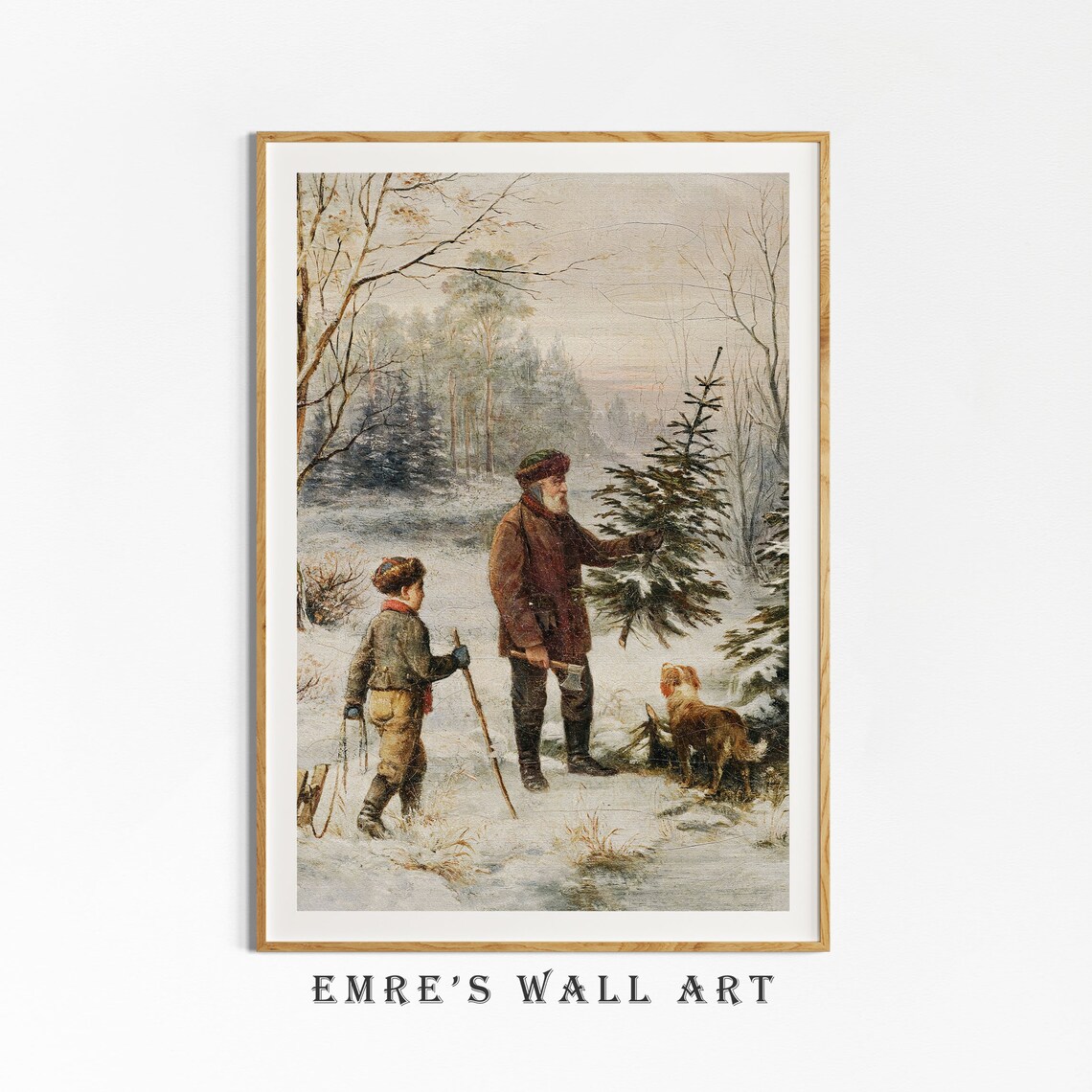 Vintage Christmas Pine Forest Winter Landscape Art Print - Image 4