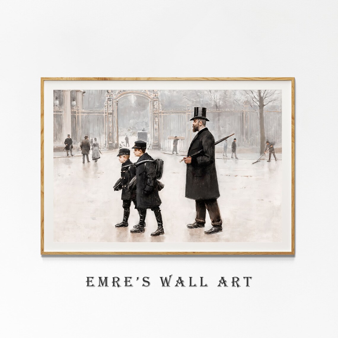Father And Sons Oil Painting Vintage Winter Wall Art Gentleman Art Moody Neutral Decor Vintage People Painting Winter Prints - Image 4