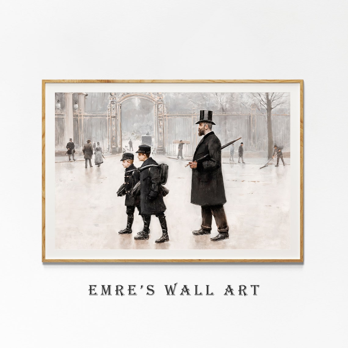 Father And Sons Walking Winter City Street Vintage Scene Poster - Image 4