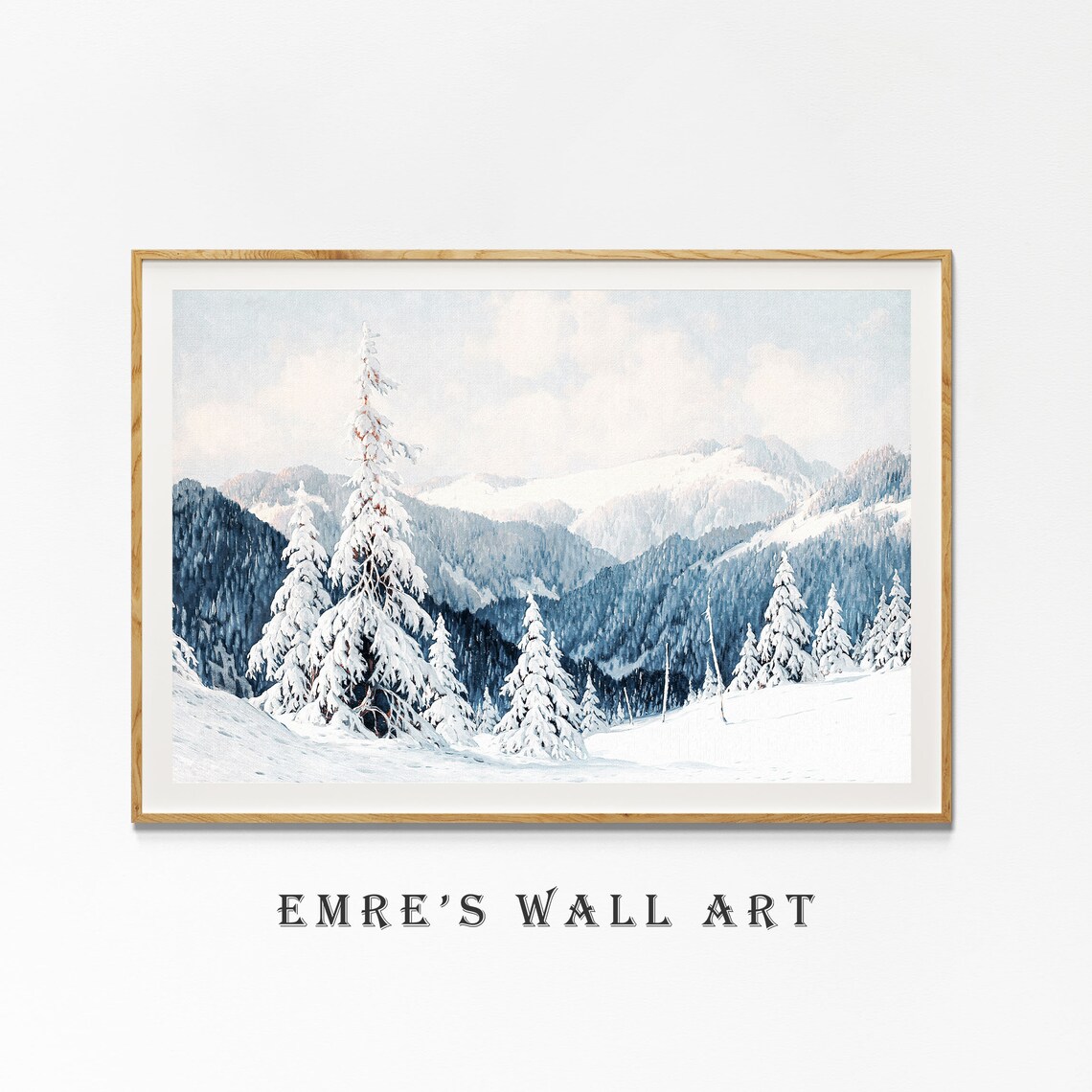 Snowy Mountain Pines Blue Winter Landscape Vintage Oil Painting Poster - Image 4