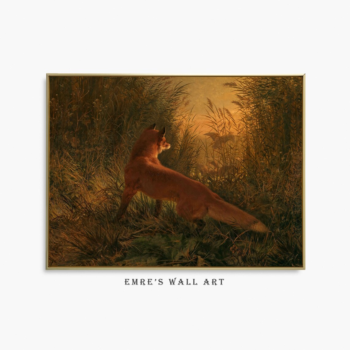 Fox Painting, Rustic Vintage Animal Landscape