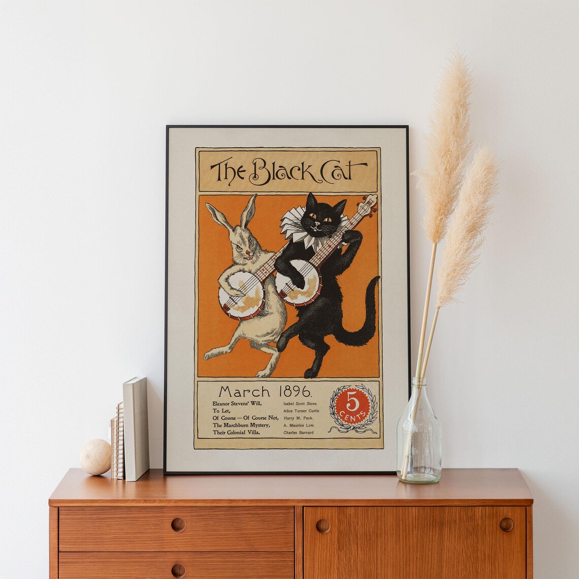 Black Cat And White Rabbit Halloween Art Print - Image 4