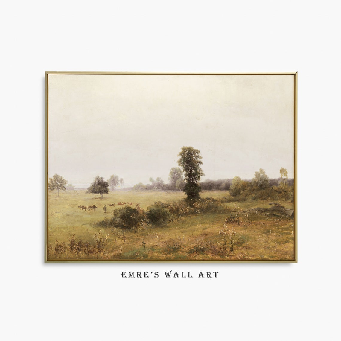 Country Landscape Art Print Vintage Landscape Oil Painting Moody Country Painting Farmhouse Art