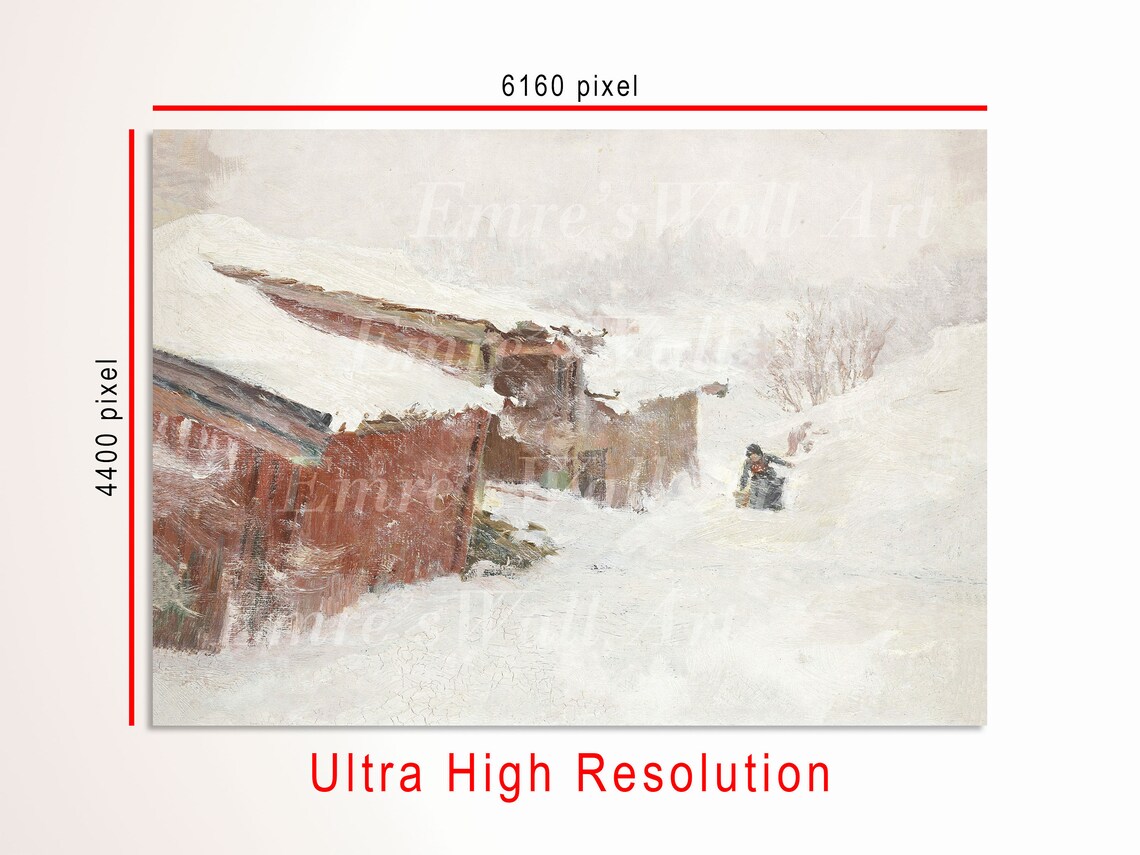 Red Barn In Heavy Snow Winter Farmhouse Vintage Painting Poster - Image 3