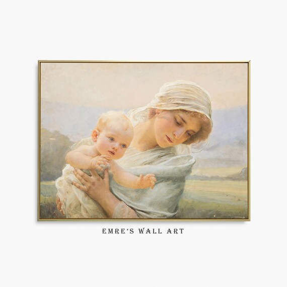 Vintage Mother And Child Painting, Gift For Mom Art Print