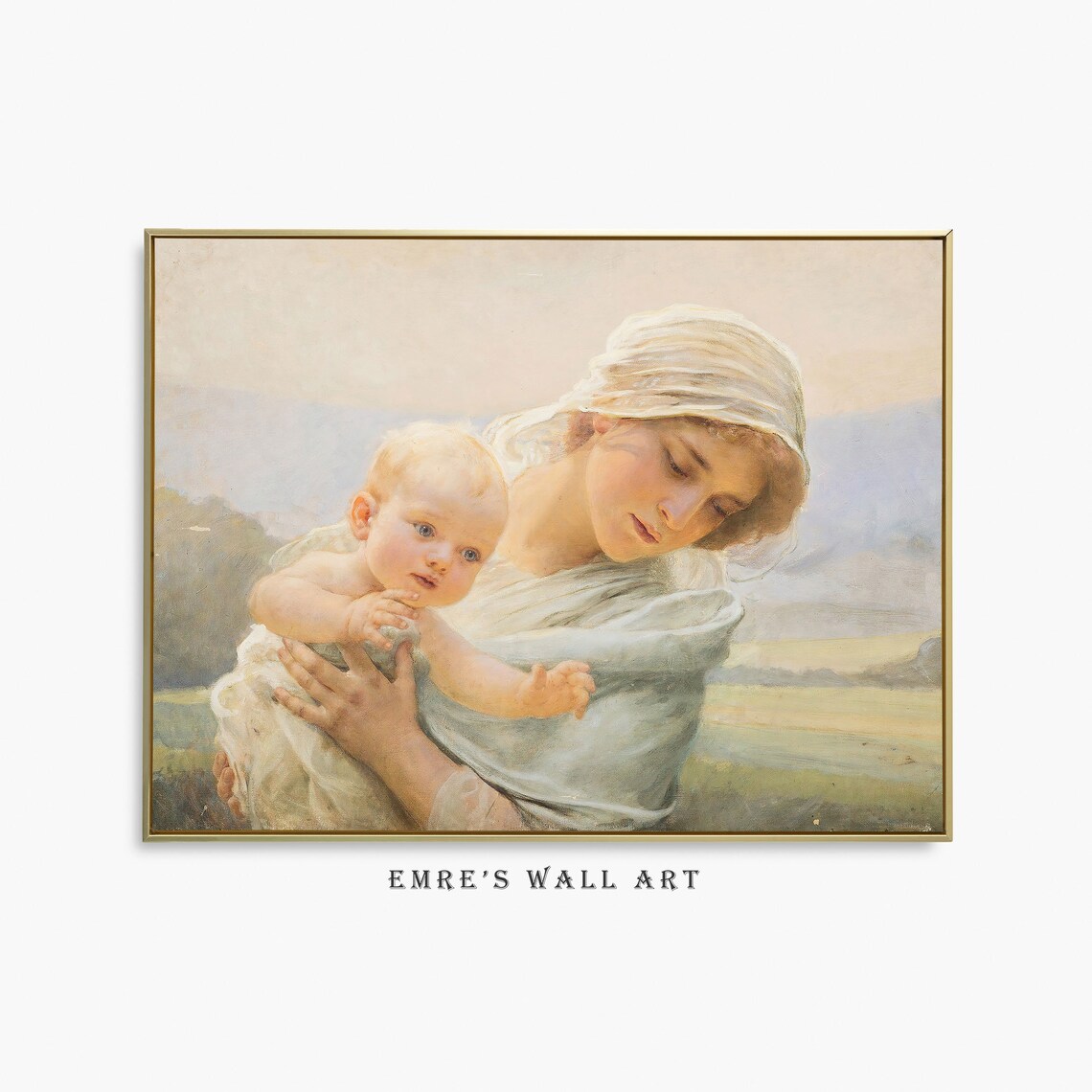 Vintage Mother And Child Painting, Gift For Mom Art Print