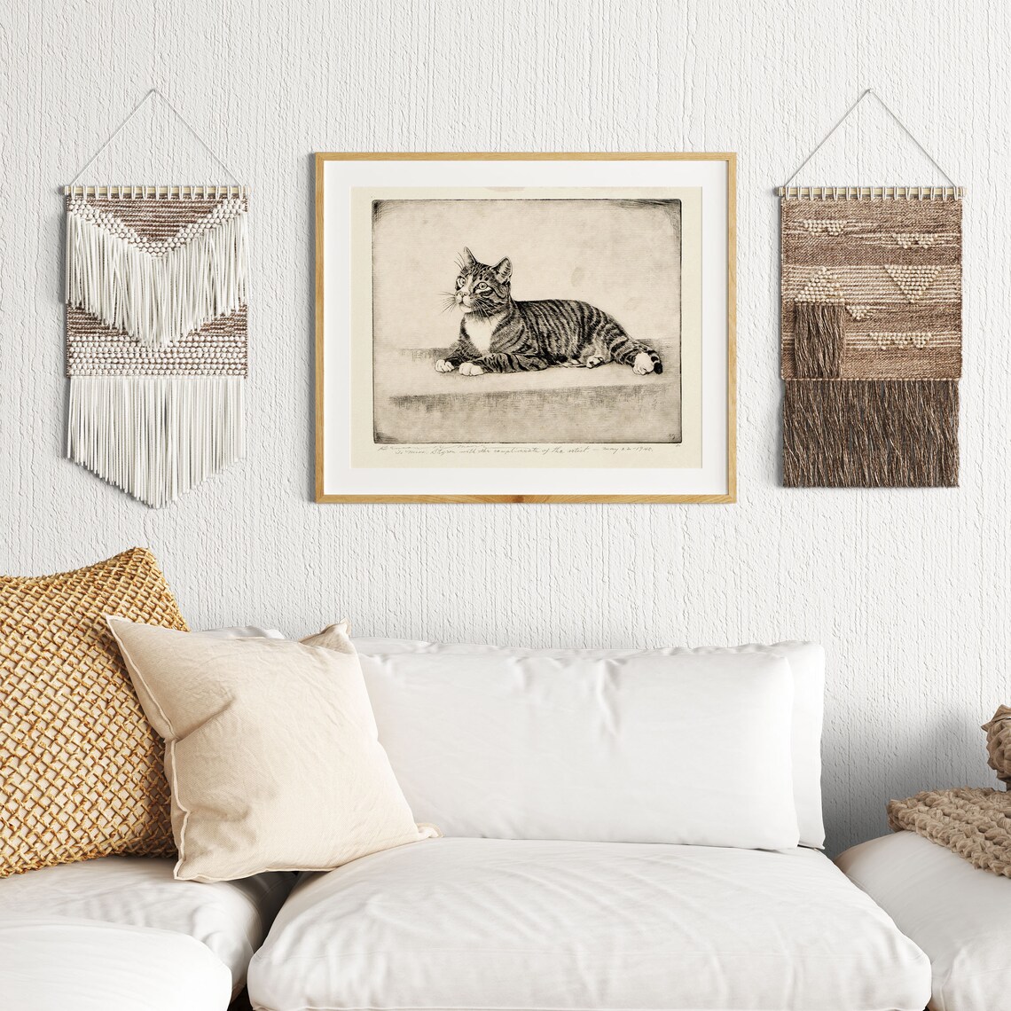 Vintage Cat Sketch Animal Wall Decor, Neutral Farmhouse - Image 4