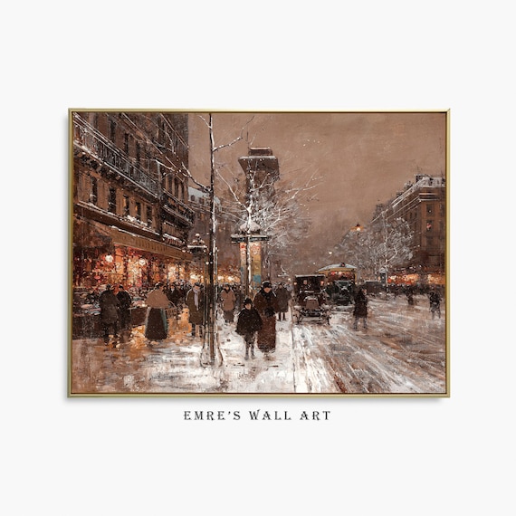 Paris Winter Scenery Vintage Winter Scene Art Print
