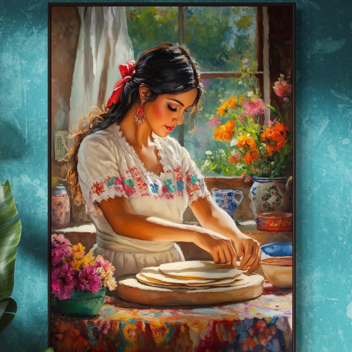 Mexican Tortilla Making, Rustic Dining Room Art Print