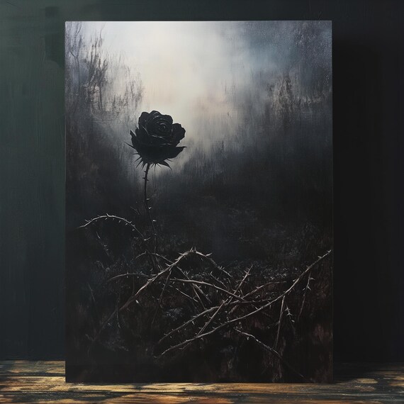 Black Rose Dark Cottagecore Print Wall Art Dark Romanticism Painting Witchy Gothic Wall Decor Wiccan Poster
