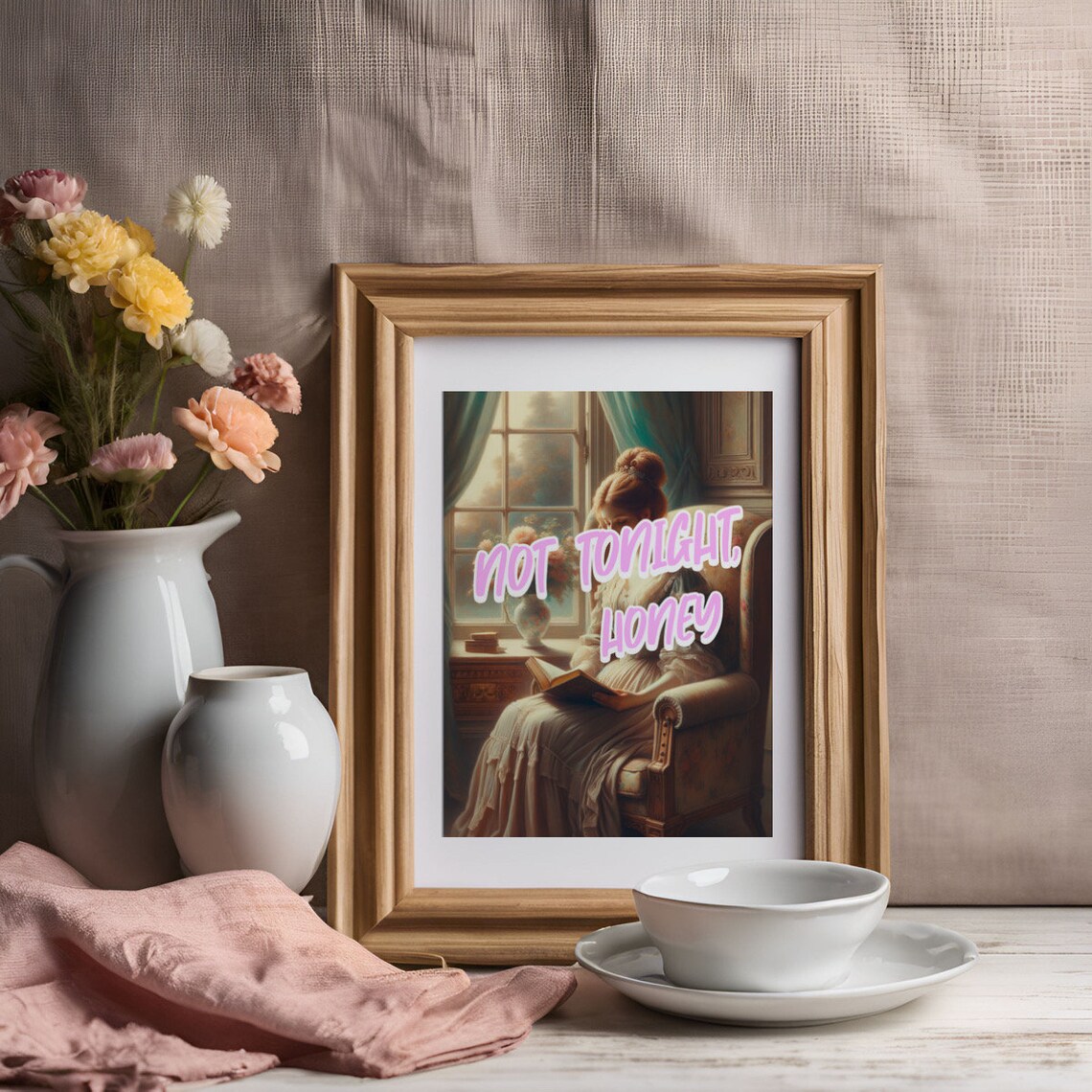 Not Tonight Honey Funny Reading Poster with Vintage Woman and Book - Image 3