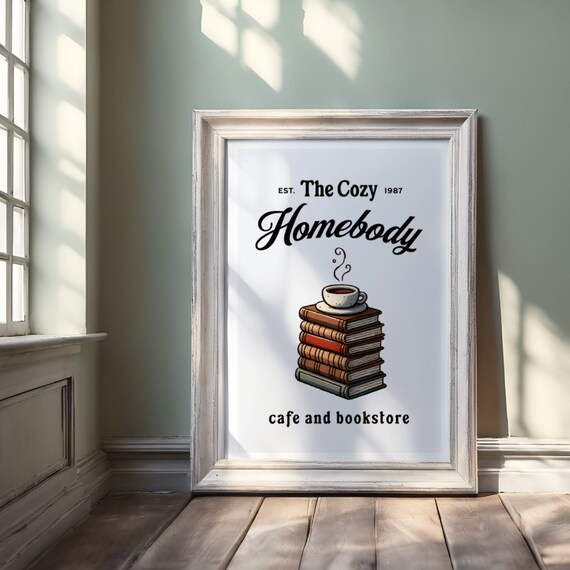 The Cozy Home Body Club Stack Of Books With A Cup Of Coffee Wall Art Instant