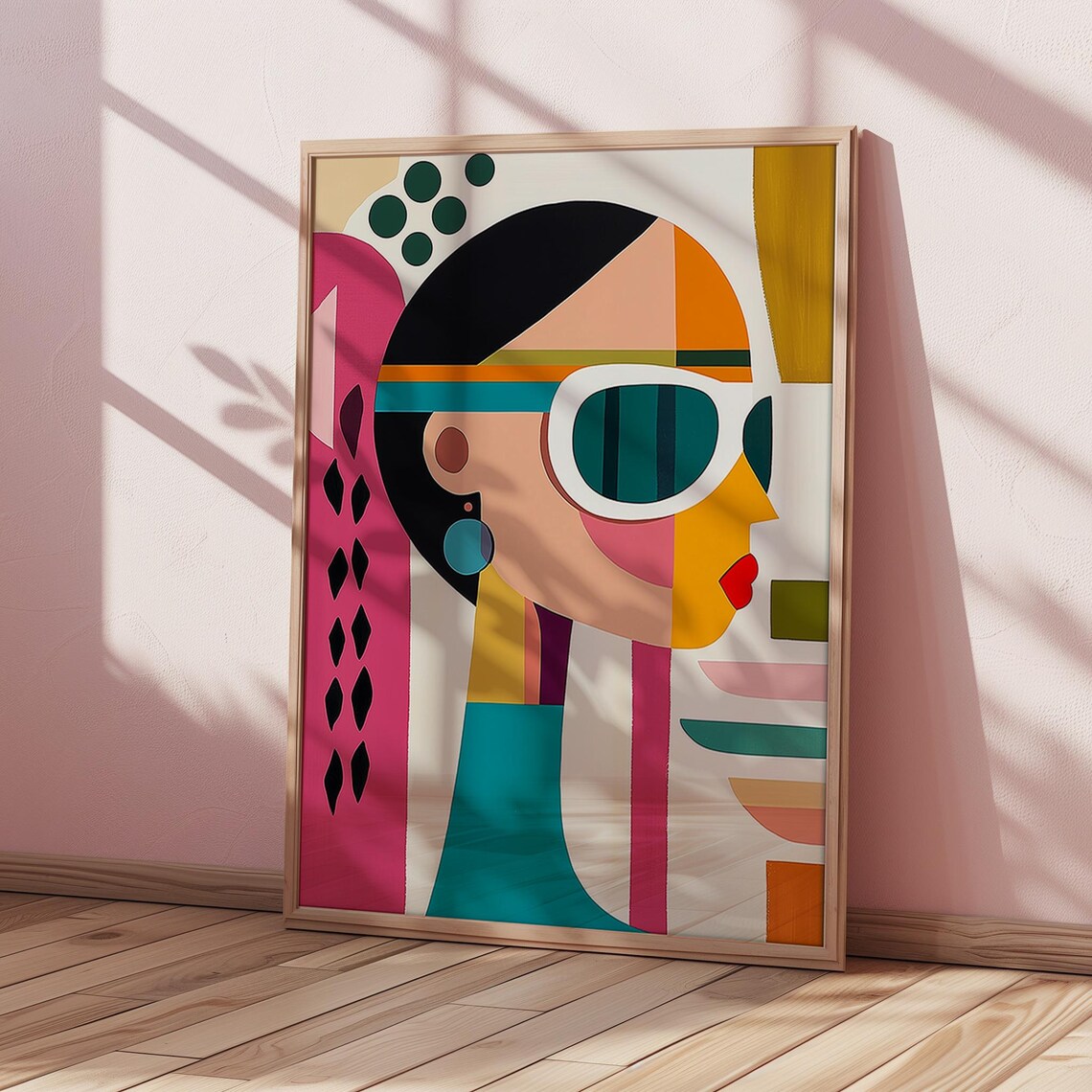 Cubist Woman Portrait Sunglasses Bold Colorful Geometric Art Poster - Image 3