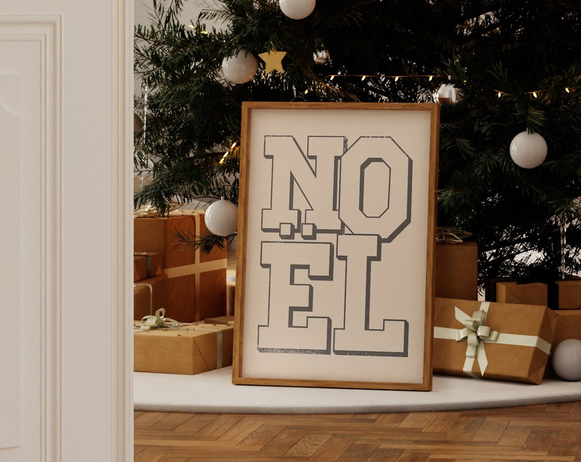 Noel Collegiate Block Letter Vintage Christmas Typography Poster