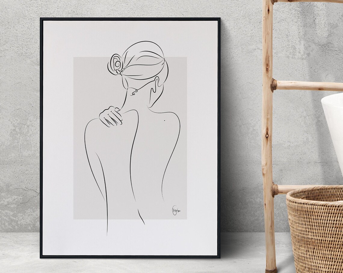 Woman Bare Back with Bun Delicate Minimalist Line Art Poster