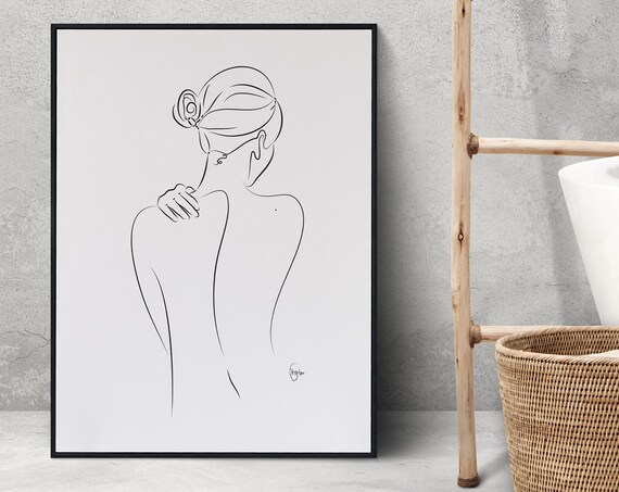 Naked Woman With Bun Body Positivity Art Bedroom Poster Female Back Posters Outline Design Eclectic Home Decor File