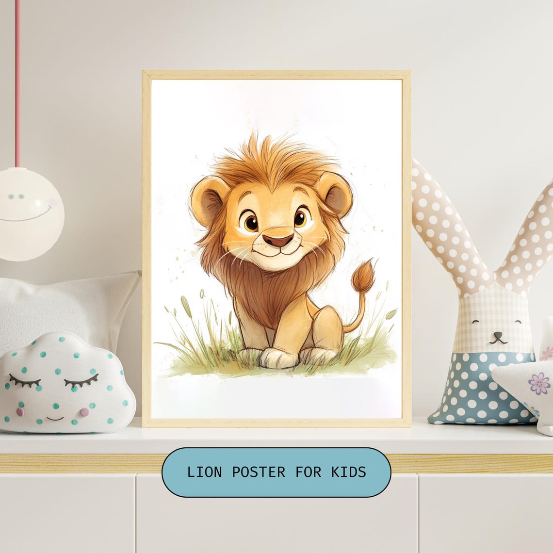 Sweet Friendly Baby Lion Cub With a Fluffy Mane Nursery Poster