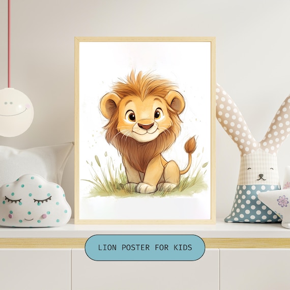Sweet Friendly Baby Lion Cub With a Fluffy Mane Nursery Poster