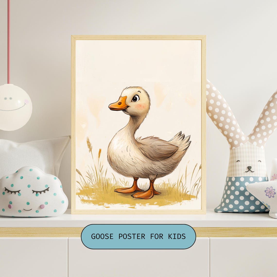 Cute Baby Goose Nursery Poster with Soft Pastel Farmhouse Animal Art