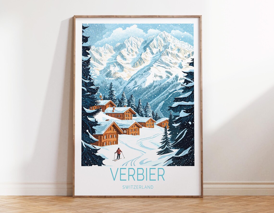 Verbier Switzerland Poster Verbier Switzerland Travel Wall Art Verbier Travel Print Birthday Gifts Wedding Present