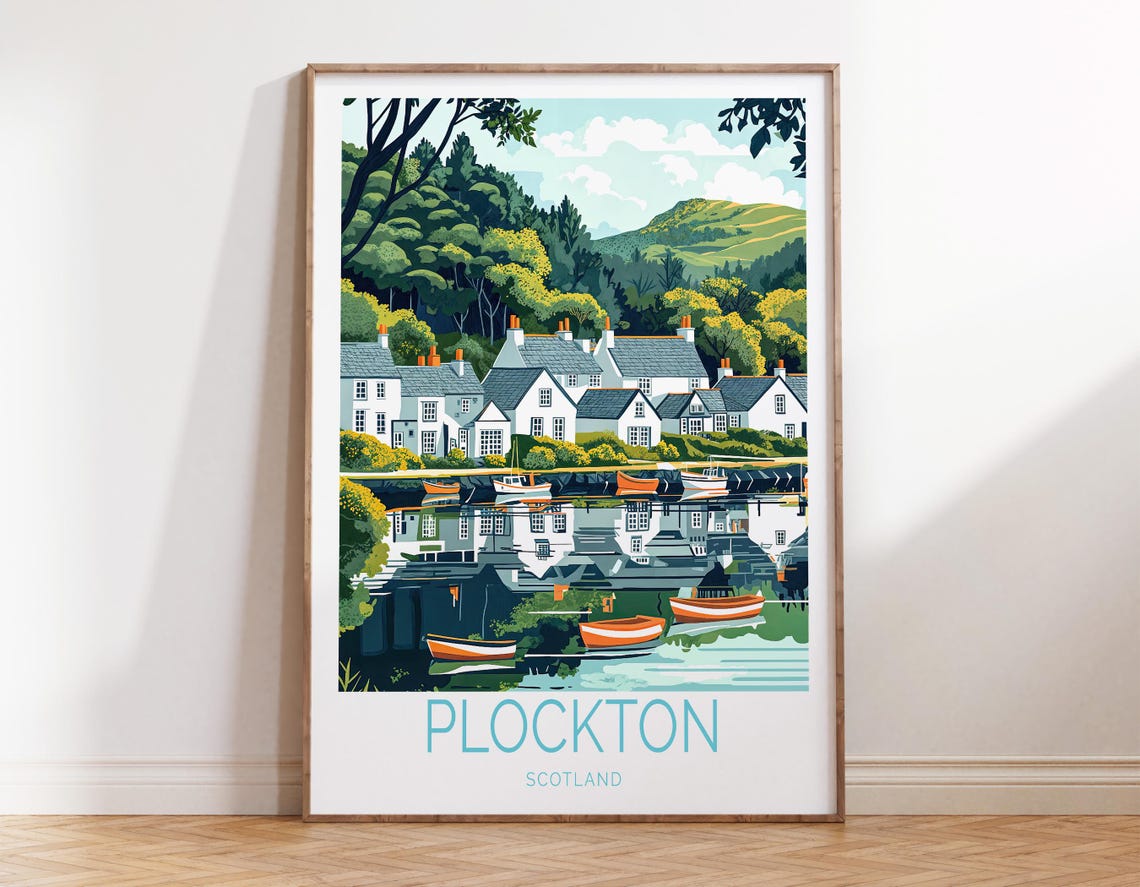 Plockton Scotland Harbor Village With Colorful Boats Travel Poster
