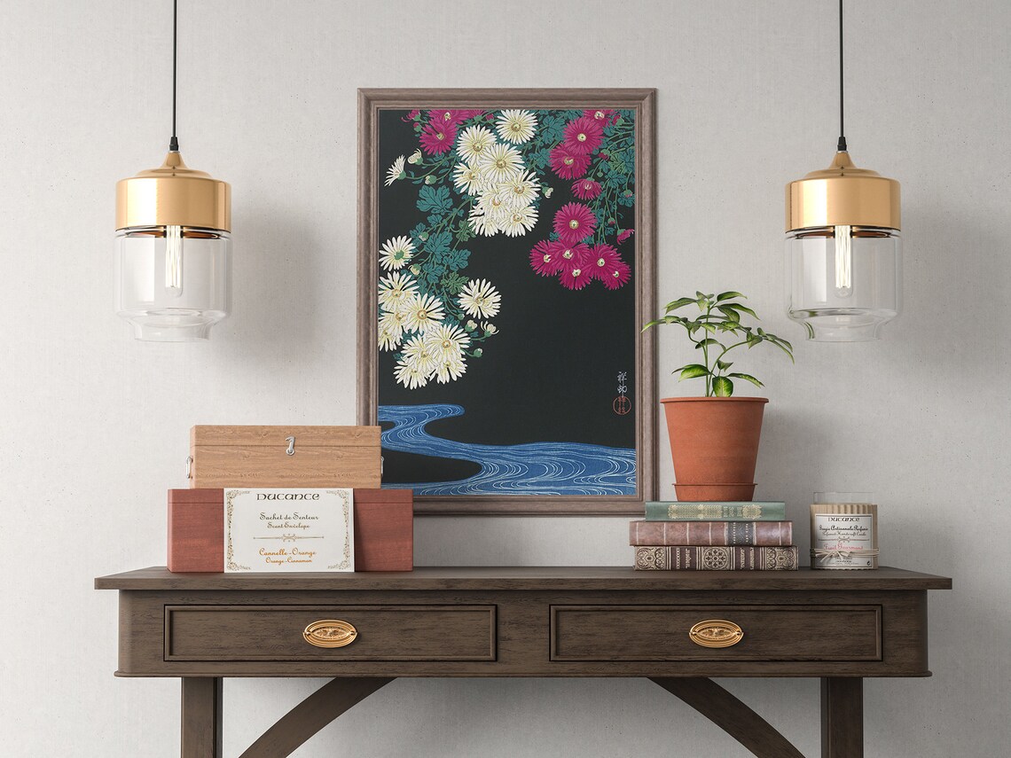 Ohara Koson Chrysanthemums Japanese Art Print - Image 4