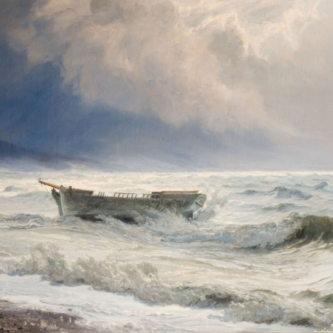 Ship In Storm Waves Raging Surf Vintage Dramatic Seascape Painting Poster - Image 2
