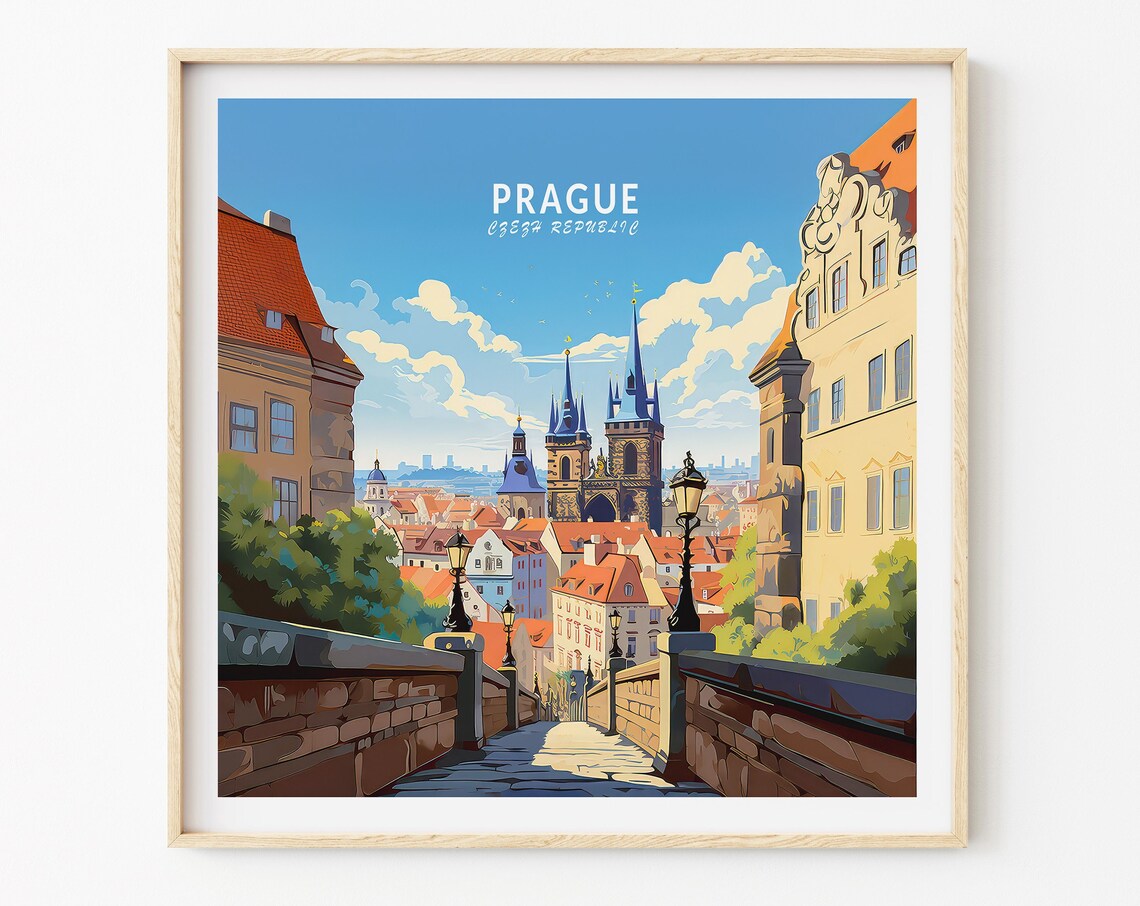Prague Czech Republic Travel Poster, Square Wall Decor - Image 3