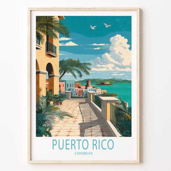 Puerto Rico Caribbean Travel Poster Wall Art Print Birthday Gifts Custom Home Decor