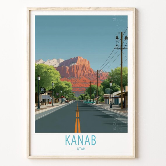 Kanab Utah Main Street Red Rock Cliffs Vintage Travel Poster