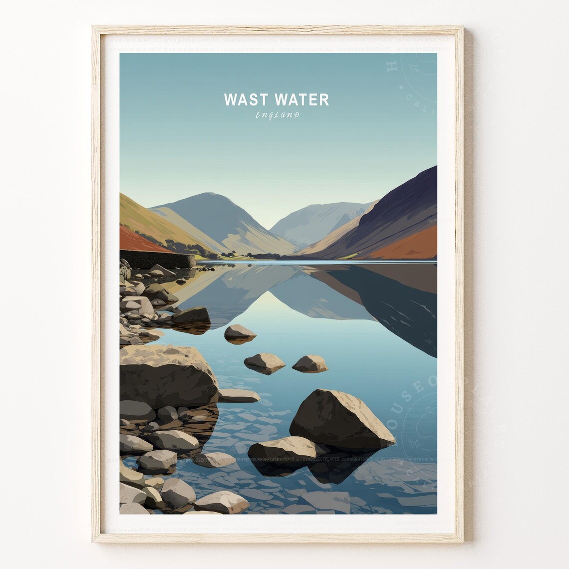 Wast Water England Rocky Lakeshore Mountain Mirror Lake Travel Poster