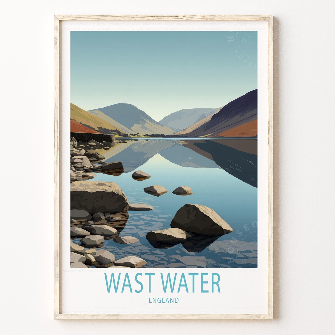 Wast Water England Still Lake Mountains Rocky Shore Travel Poster