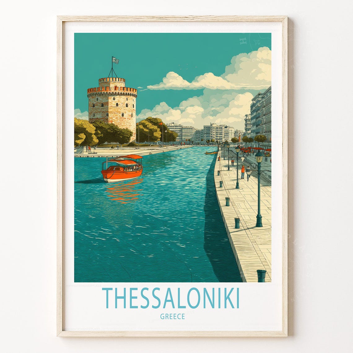 Thessaloniki Greece Poster White Tower Waterfront Boat Harbor Travel