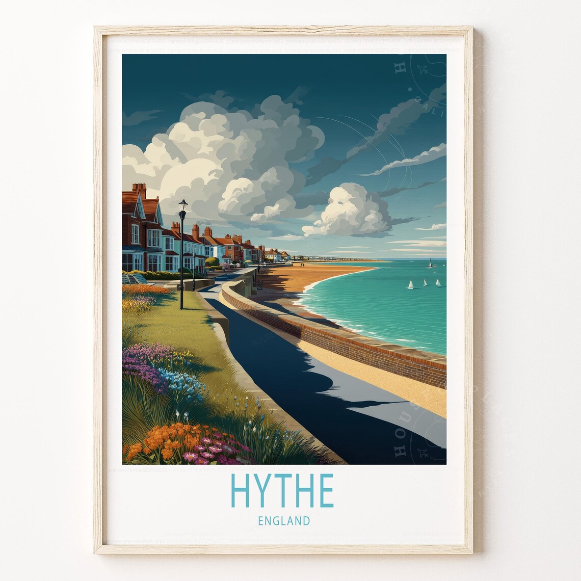 Hythe England Travel Poster Seaside Promenade Retro Beach Town Art