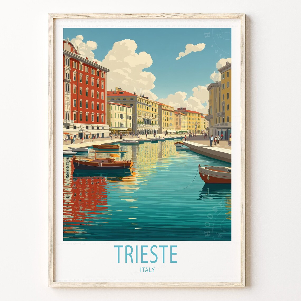 Trieste Italy Seafront Promenade Classic Cars Sailboats Travel Poster