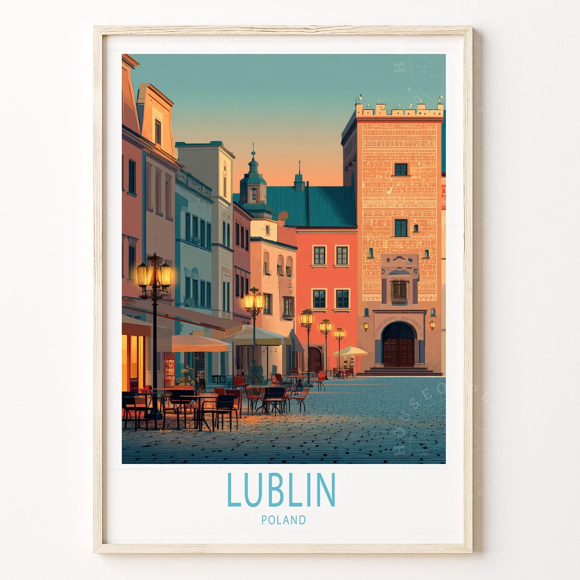 Lublin Poland Old Town Square Sunset Vintage Europe Travel Poster