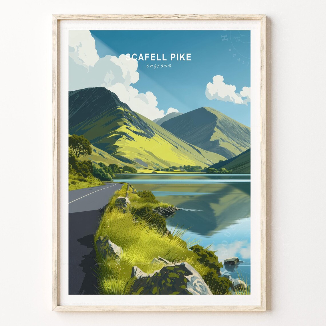Scafell Pike England Mountain Lake Road Valley Landscape Travel Poster