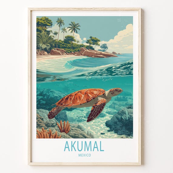 Akumal Travel Poster Mexico Wall Art Print Home Decor Birthday Gifts Wedding Present Personalised