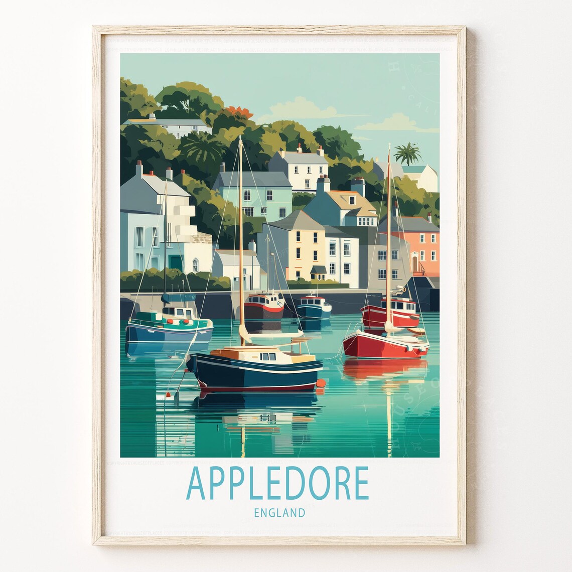 Appledore England Coastal Harbor Boats Vintage Travel Poster