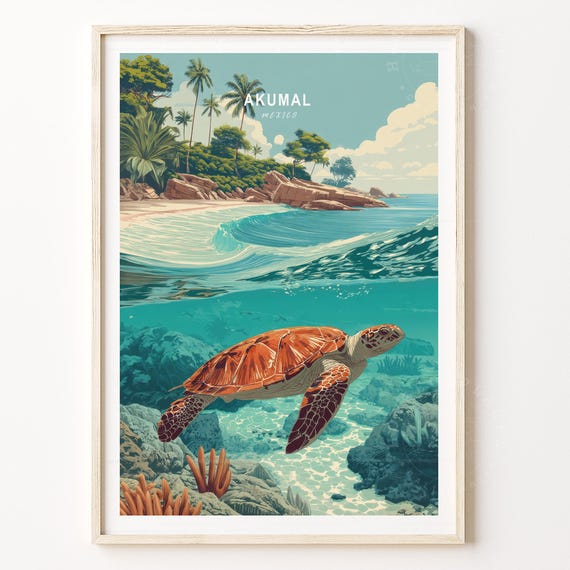 Akumal Travel Poster Mexico Wall Art Print Home Decor Wedding Present Minimalist Birthday Gifts
