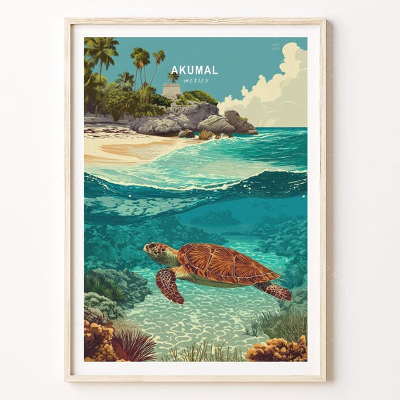 Akumal Mexico Travel Poster Wall Art Print Birthday Gifts Minimalist Home Decor Wedding Present