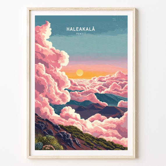 Haleakala Hawaii Volcano Sunrise Above the Clouds Travel Poster