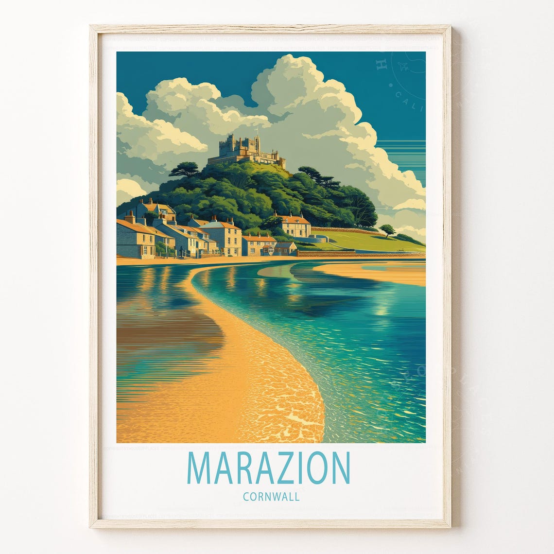 Marazion Cornwall St Michael Mount Beach Retro Travel Poster