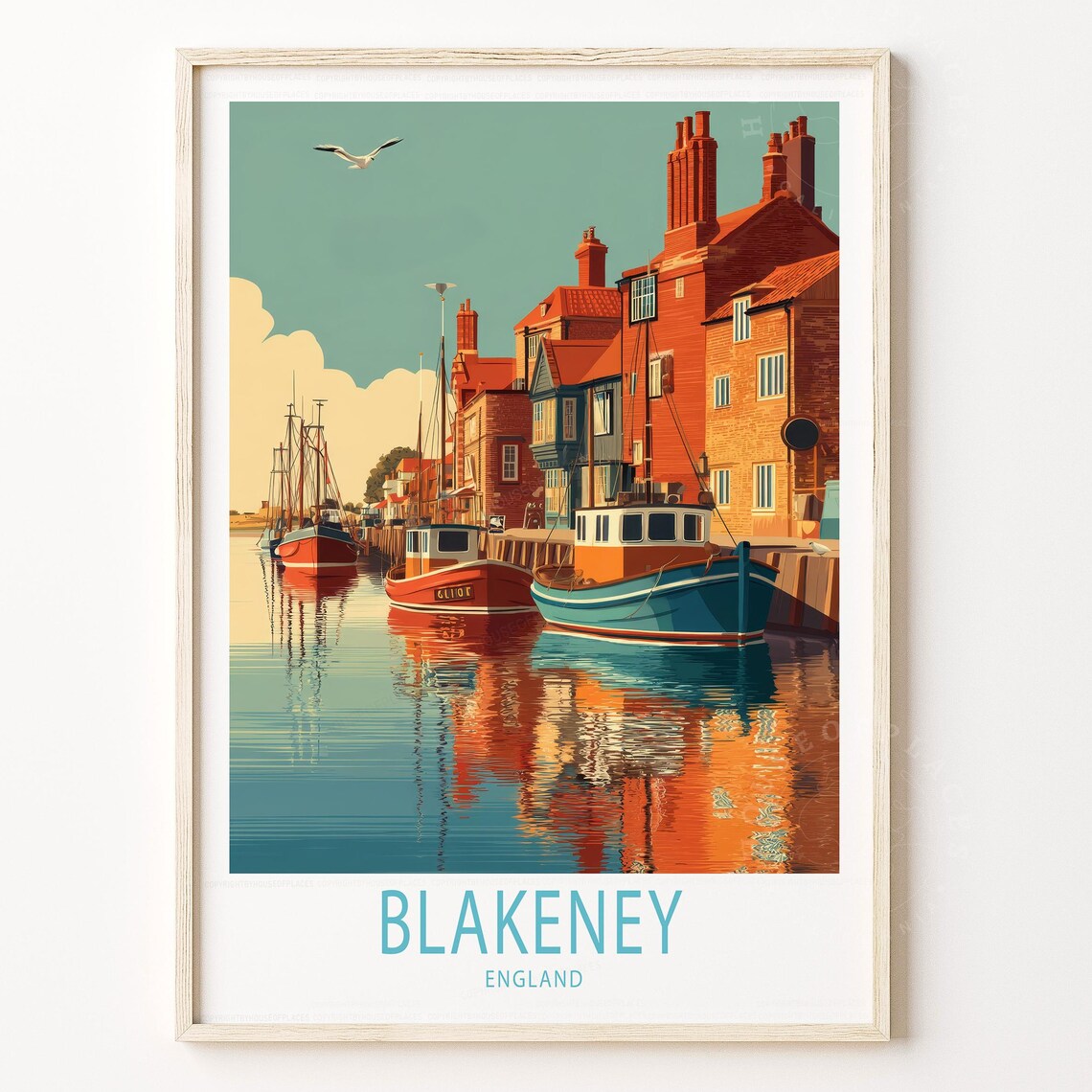 Blakeney England Historic Harbor Boats Vintage Travel Poster