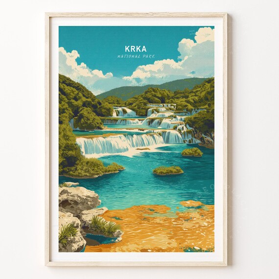 Krka Waterfalls Croatia National Park Turquoise River Travel Print