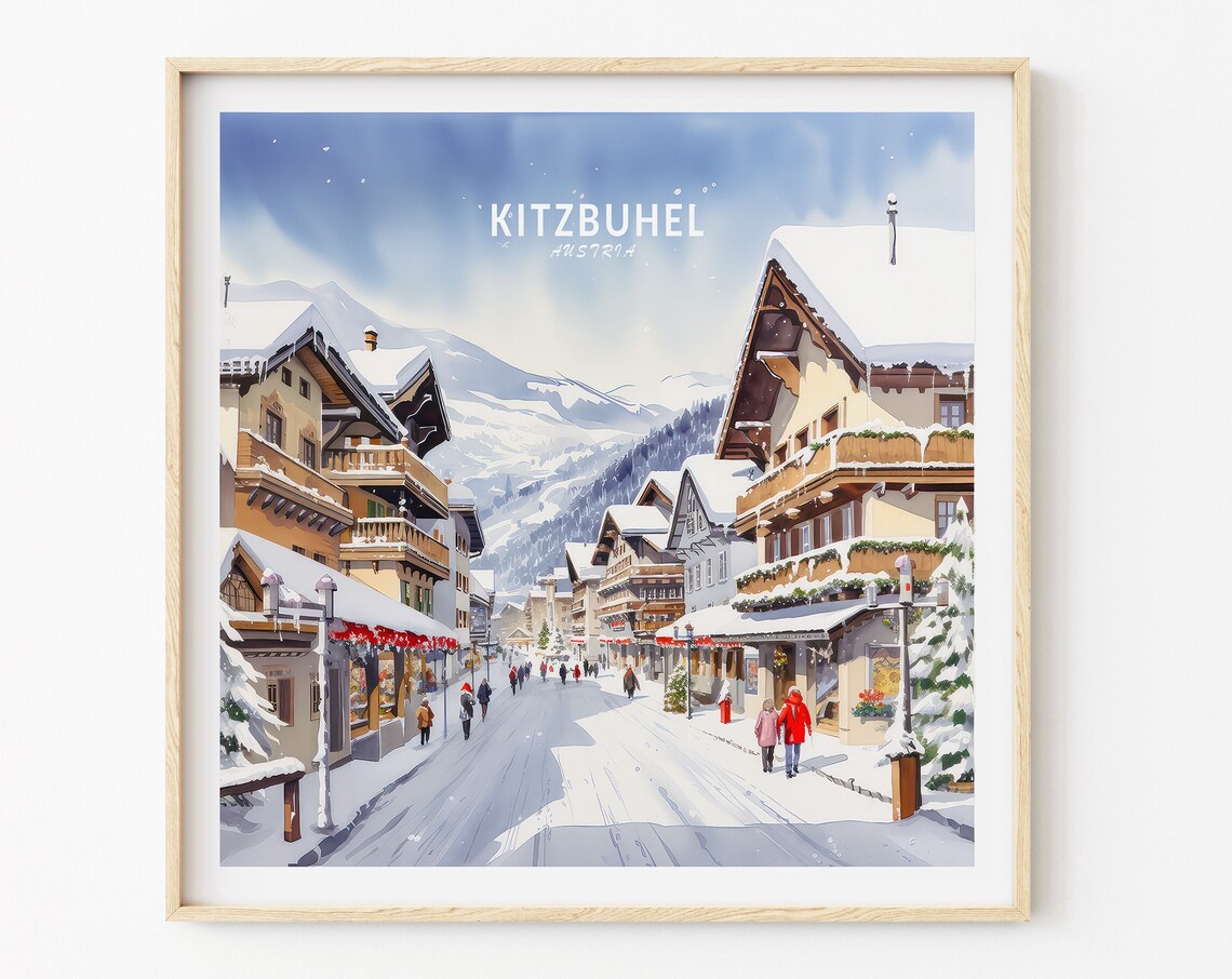 Kitzbuhel Austria Snowy Winter Town Street Square Travel Poster - Image 3