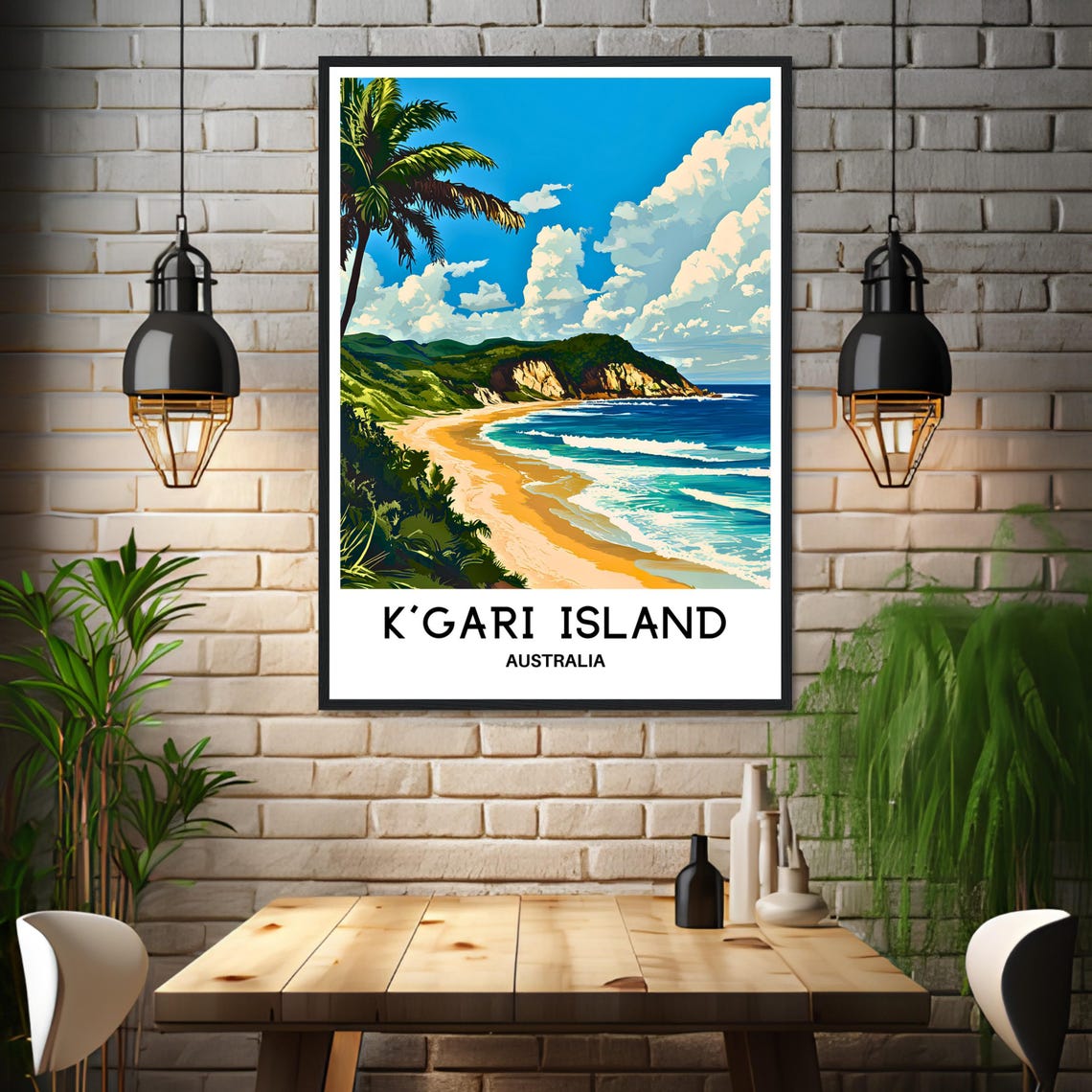 K'Gari Island Australia Golden Beach Palm Cliffs Surf Travel Poster - Image 3