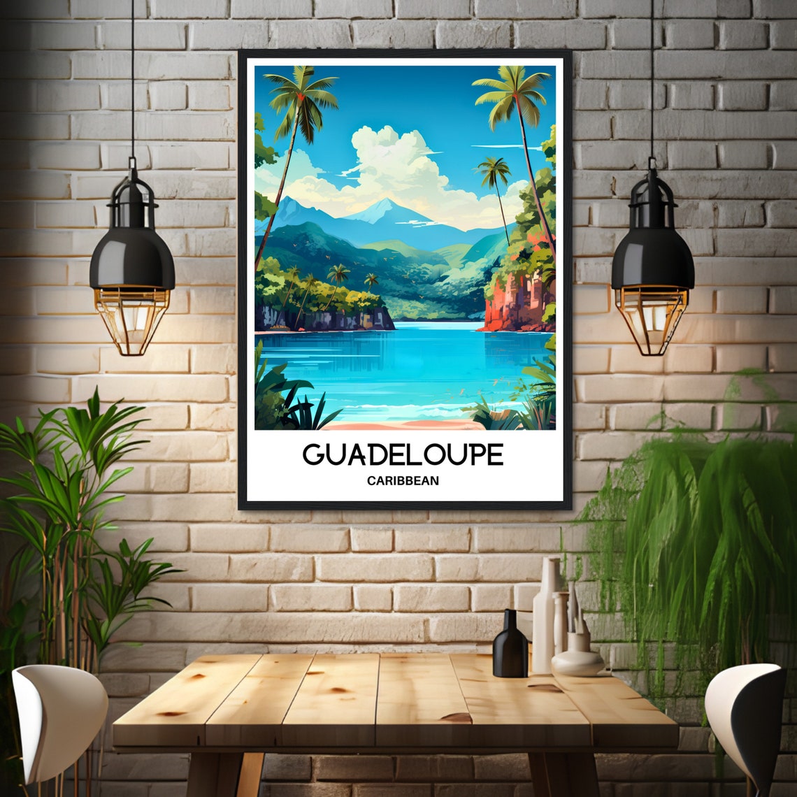 Guadeloupe Caribbean Palm Beach Tropical Lagoon Travel Poster - Image 3