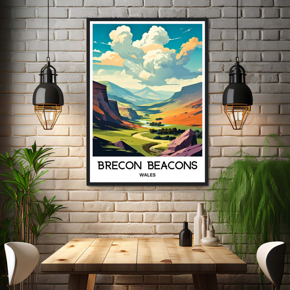 Brecon Beacons Wales Golden Valley Peaks Glowing Morning Sky Poster - Image 3